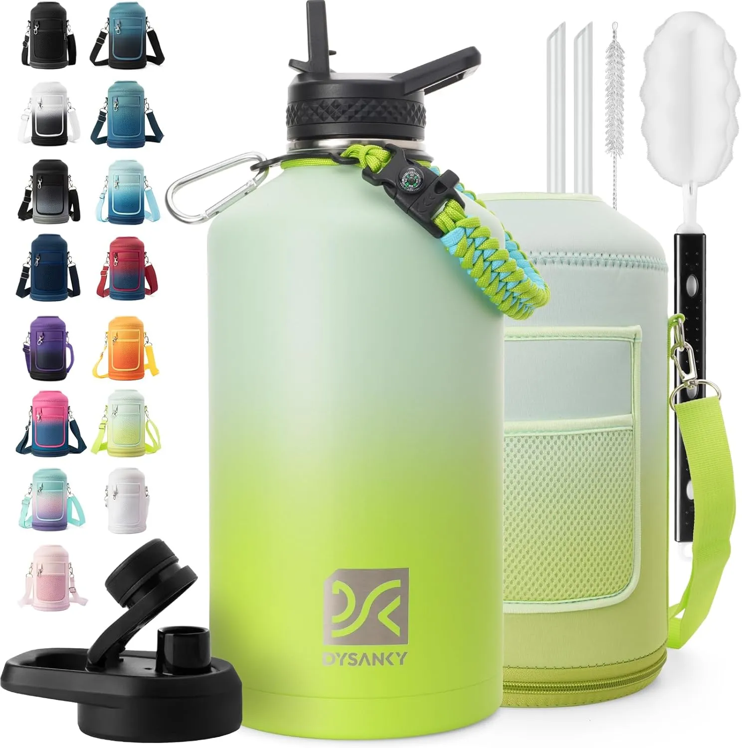 1 Gallon Water Bottle Insulated | Thickened Stainless Steel Vacuum Metal Water Jug | Portable Sports Large Thermos for Gym and Hiking with Straw, Carrier Bag, Handle Strap | BPA-Free 128 oz