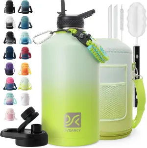 1 Gallon Water Bottle Insulated | Thickened Stainless Steel Vacuum Metal Water Jug | Portable Sports Large Thermos for Gym and Hiking with Straw, Carrier Bag, Handle Strap | BPA-Free 128 oz