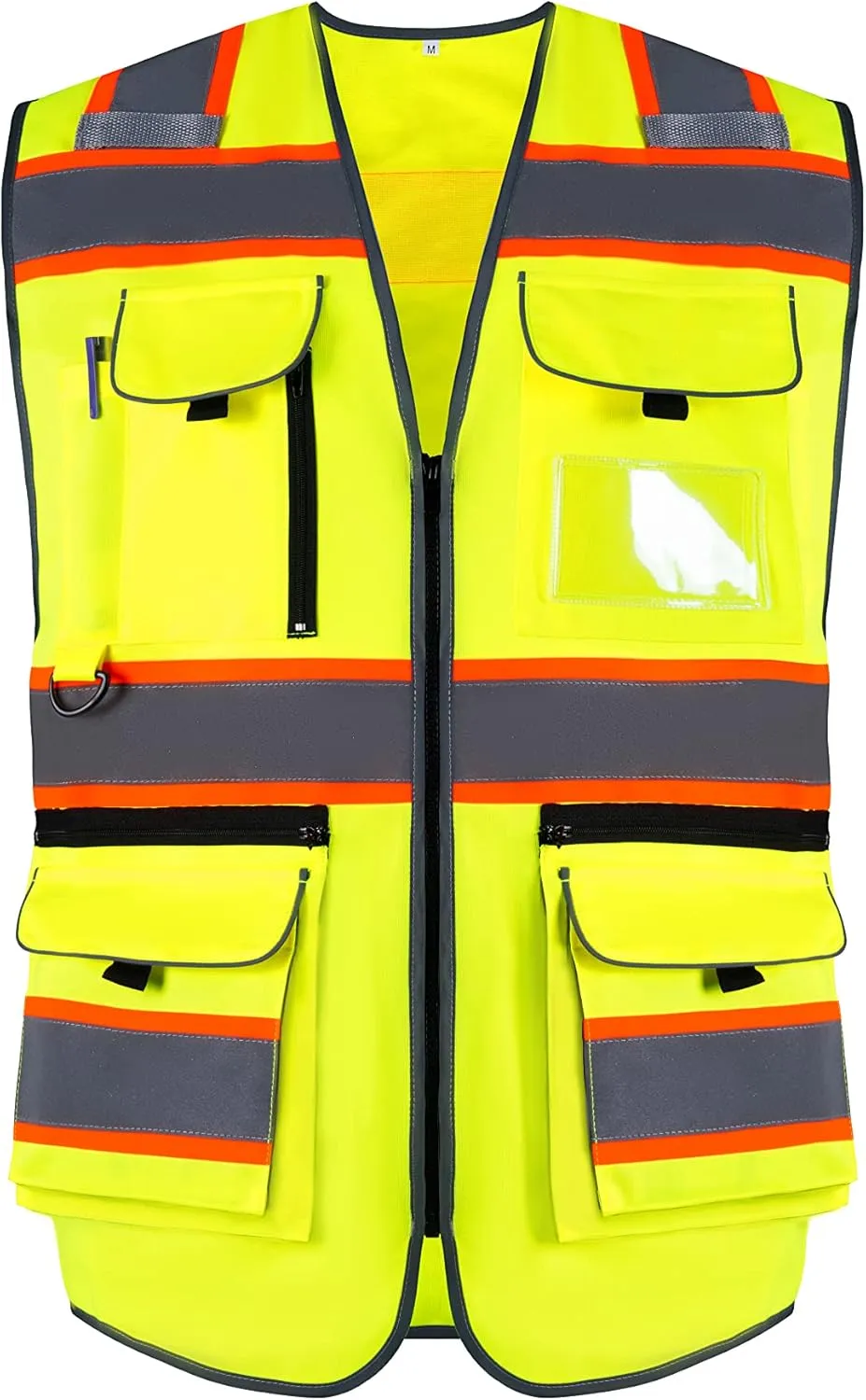 10 Pockets Class 2 High Visible Reflective Safety Vest Breathable and Mesh Lining Workwear (M-2XL, Yellow Black)