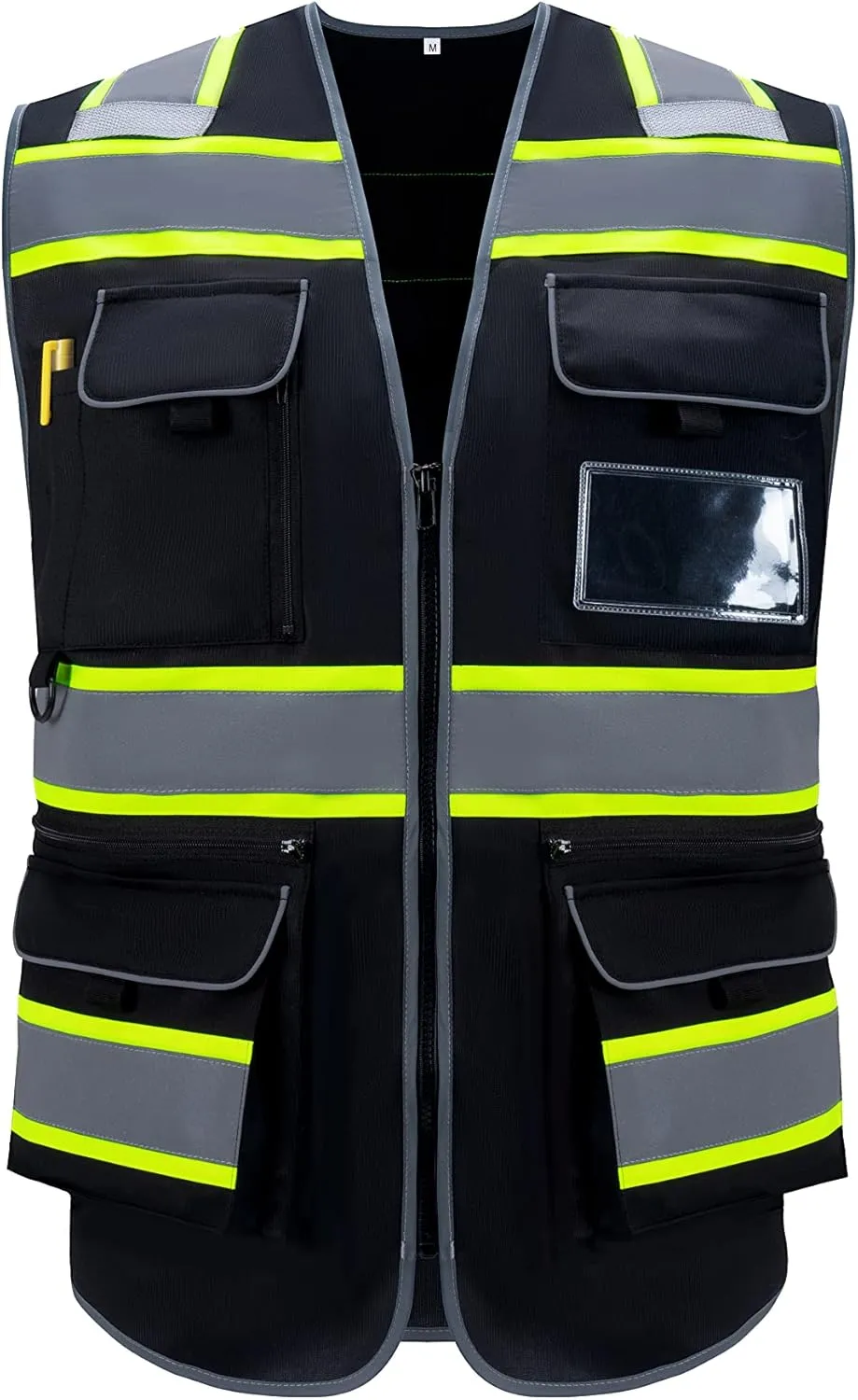10 Pockets Class 2 High Visible Reflective Safety Vest Breathable and Mesh Lining Workwear (M-2XL, Yellow Black)