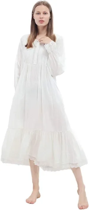 100% Cotton Victorian Princess Style Nightgown for Ladies Womens Vintage Palace Sleepwear