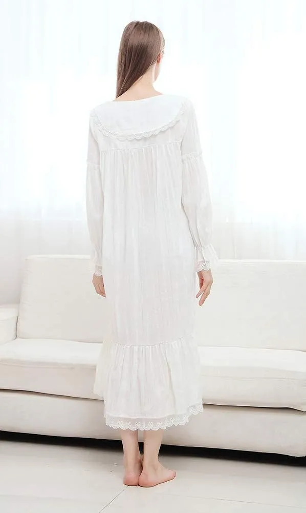 100% Cotton Victorian Princess Style Nightgown for Ladies Womens Vintage Palace Sleepwear