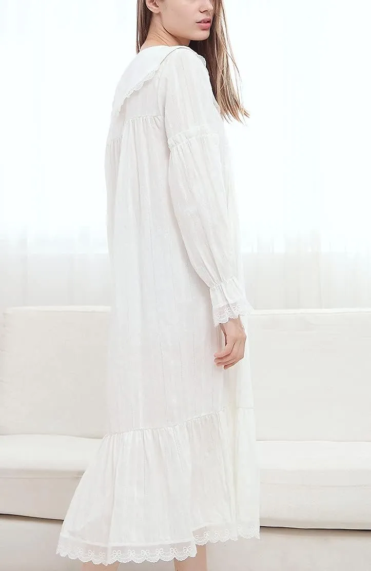 100% Cotton Victorian Princess Style Nightgown for Ladies Womens Vintage Palace Sleepwear