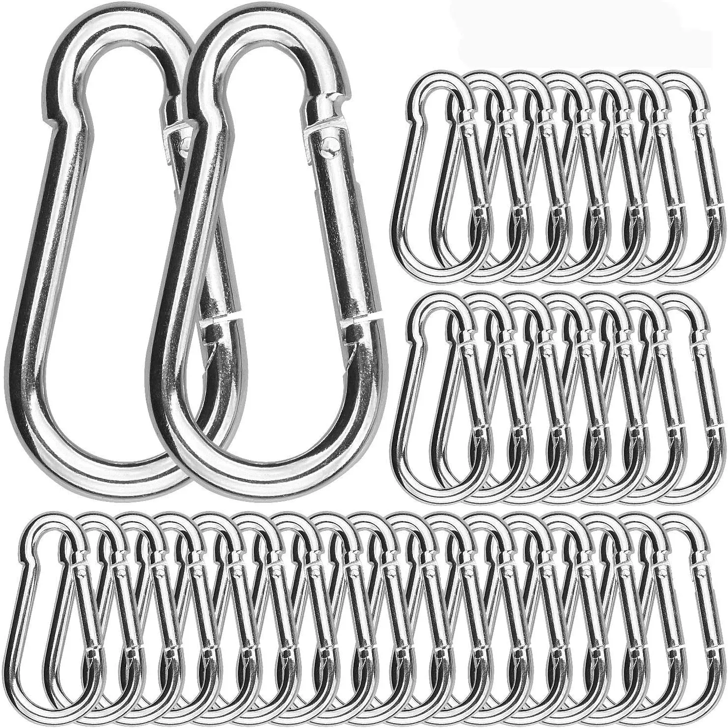 100 Pack 2 Inch Spring Snap Hook M5 Carabiner Clip Galvanized Steel 2In Small Silver Quick Link Clip Keychain for Camping, Hiking, Outdoor and Gym, M5 Bulk Heavy Duty Carabiner Clips