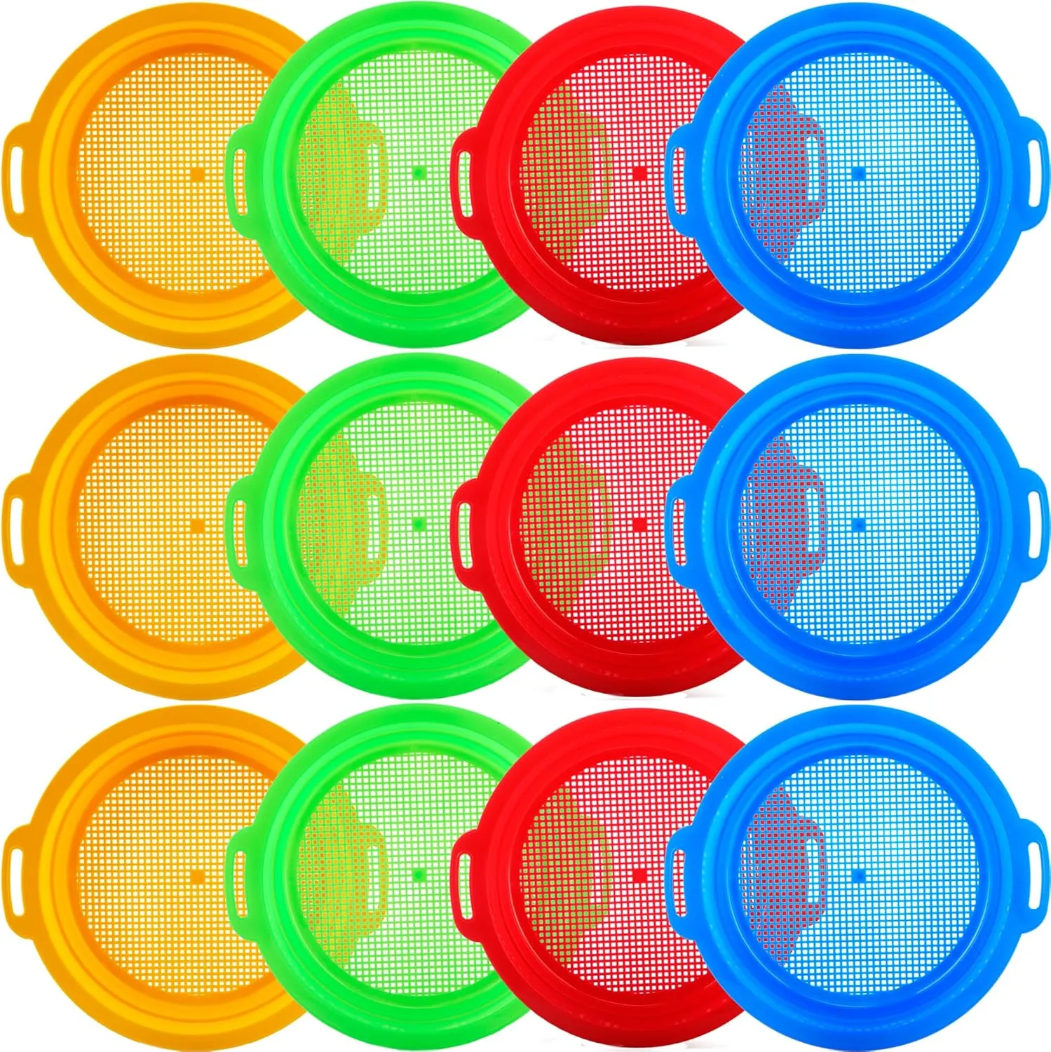 12 Pack Kids Sand Sifter Sieve Plastic Sand Strainer Beach Toys Sand Sifting Pan for Child Boys Girls Beach Finding Treasure Tools Party Supplies, 4 Colors