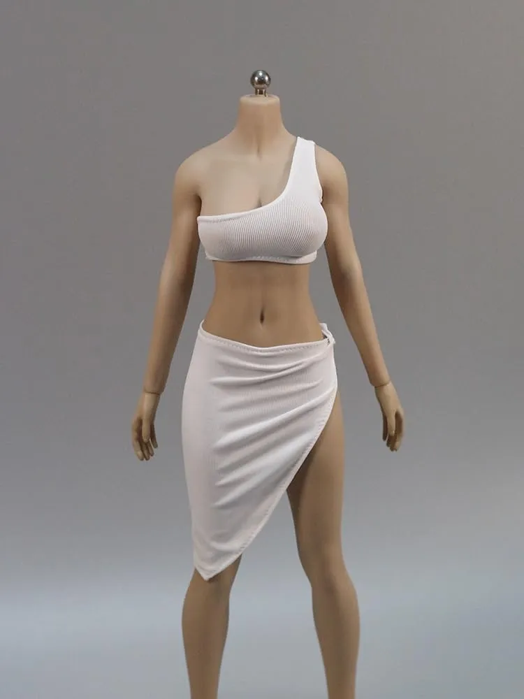 1/6 Scale Female Clothes,Female Vest Tops and Split Skirt Clothes Set for 12inch PH TBL JO Worldbox Action Figure (White)
