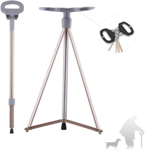 2-in-1 Adjustable Cane with Seat Walking Stick with Seat Cane Stool Lightweight Aluminum Ergonomic Design Seniors Portable Stool Travel Storage Bag for Man Woman Hiking Camping Outdoor