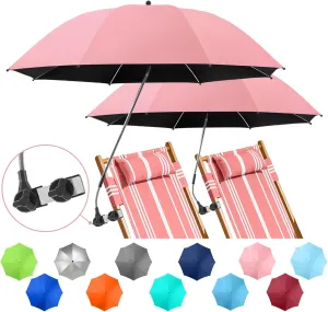 2 PACK Beach Umbrella with Clamp, 360 ° Adjustable Umbrellas for Chair, UPF50  Umbrella for Beach Chair, Patio Chair, Wheelchair, Camping Chair, Golf Carts (Chair Not Included)