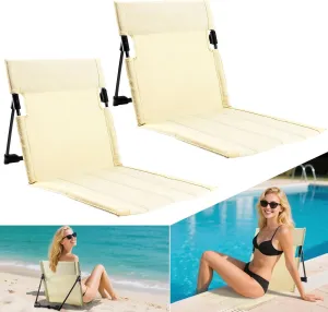 2 Pack Foldable Poolside Chairs for Edge of Pool, Portable Lightweight Folding Pool Chairs and Lounges for Poolside, Outdoor Camping, Picnic, Beach, Travel with Back Support & Carry Bag (Beige)