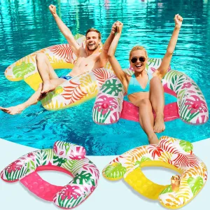 2 Pack Inflatable Pool Float Chair Adult, Pool Chairs with Cup Holders Backrest, Portable Lounge Floaties for Swimming Pool Summer Toy Floaties Beach Party Floaty for Adult (Classic Style)