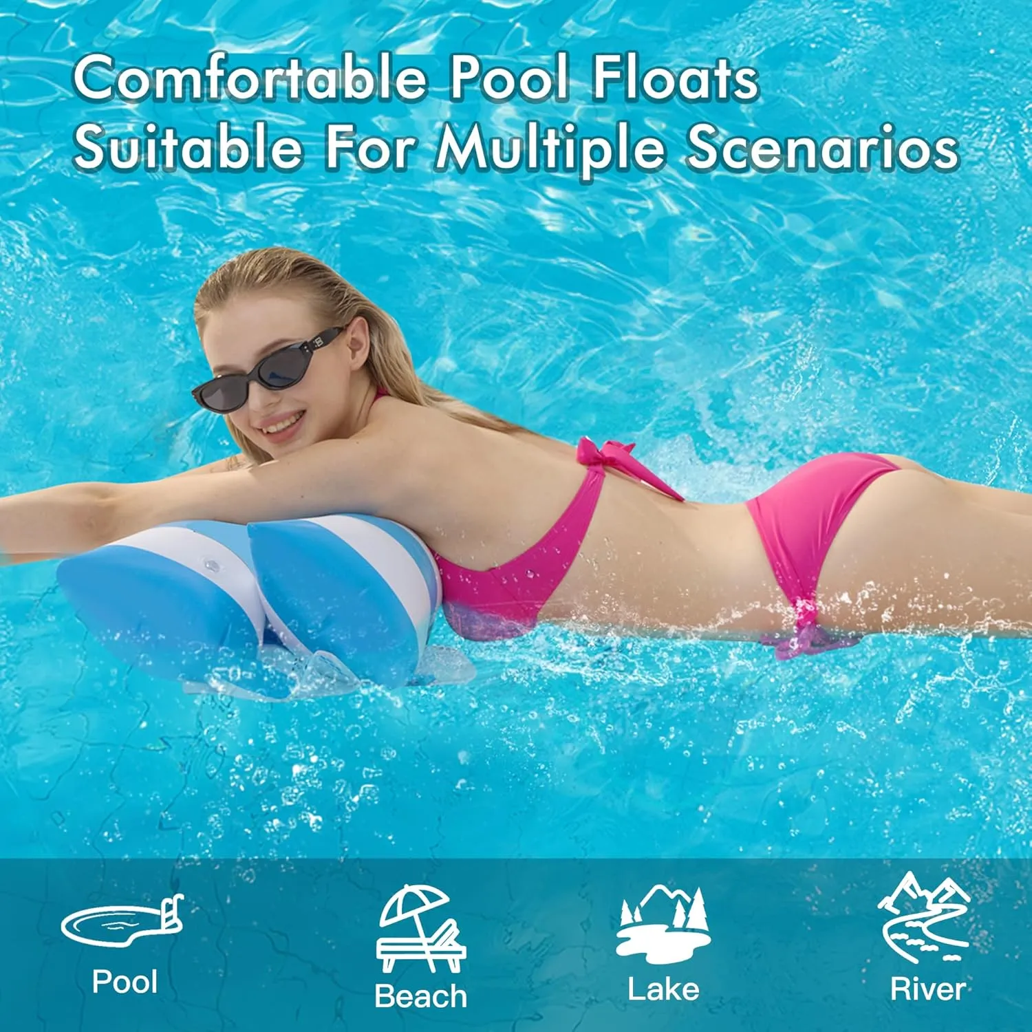 2 Pack Inflatable Pool Floats Adult, OKSUWATER 4-in-1 Water Hammock, Pool Floats for Swimming Pool Party Summer Lake Water Fun