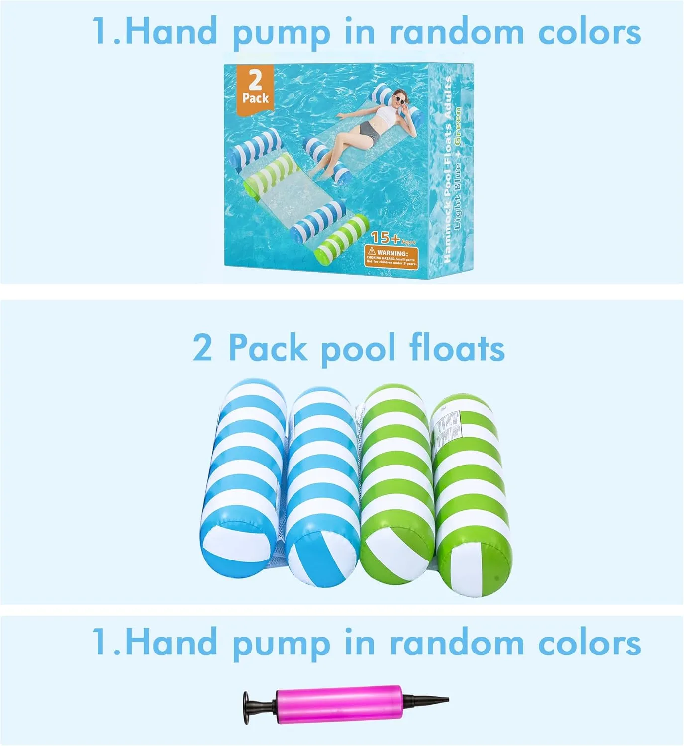 2 Pack Inflatable Pool Floats Adult, OKSUWATER 4-in-1 Water Hammock, Pool Floats for Swimming Pool Party Summer Lake Water Fun