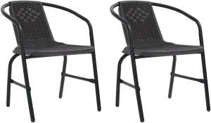 2-Pack Stackable Patio Chairs with Steel Frame and Plastic Rattan Design, Black Outdoor Chairs for Patio Furniture, Poolside, Backyard, Garden, Camping (24.4"x21.7"x29.1")