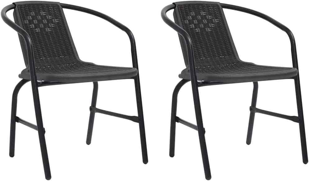 2-Pack Stackable Patio Chairs with Steel Frame and Plastic Rattan Design, Black Outdoor Chairs for Patio Furniture, Poolside, Backyard, Garden, Camping (24.4"x21.7"x29.1")