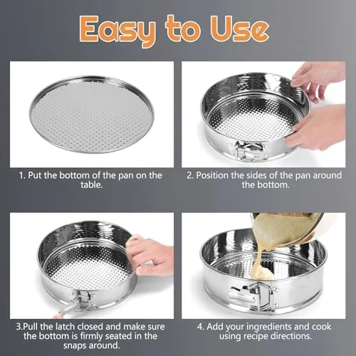 2 Pack Stainless Steel Springform Cake Pan Set, 9" Nonstick Leakproof Baking Pan Set, Round Bakeware Cheesecake Pan with Removable Bottoms for Instant Pot and Oven