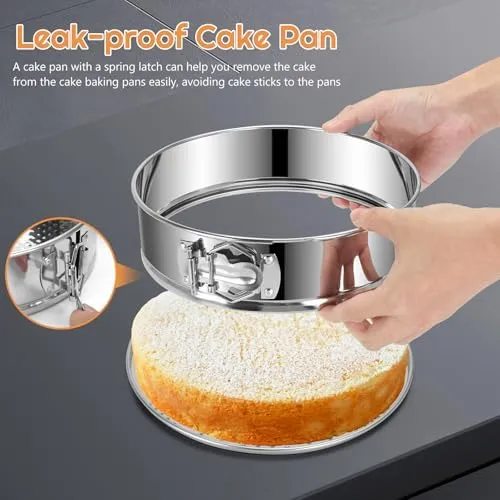 2 Pack Stainless Steel Springform Cake Pan Set, 9" Nonstick Leakproof Baking Pan Set, Round Bakeware Cheesecake Pan with Removable Bottoms for Instant Pot and Oven