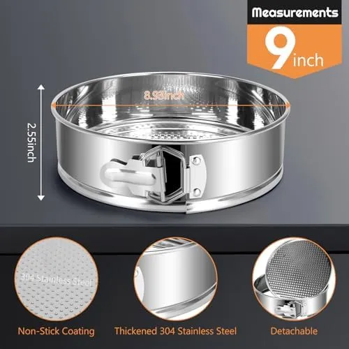 2 Pack Stainless Steel Springform Cake Pan Set, 9" Nonstick Leakproof Baking Pan Set, Round Bakeware Cheesecake Pan with Removable Bottoms for Instant Pot and Oven