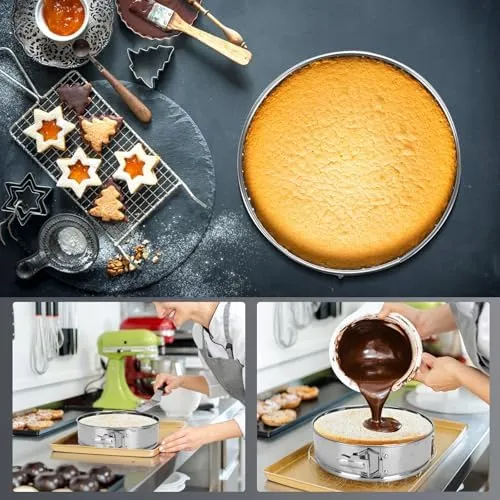 2 Pack Stainless Steel Springform Cake Pan Set, 9" Nonstick Leakproof Baking Pan Set, Round Bakeware Cheesecake Pan with Removable Bottoms for Instant Pot and Oven