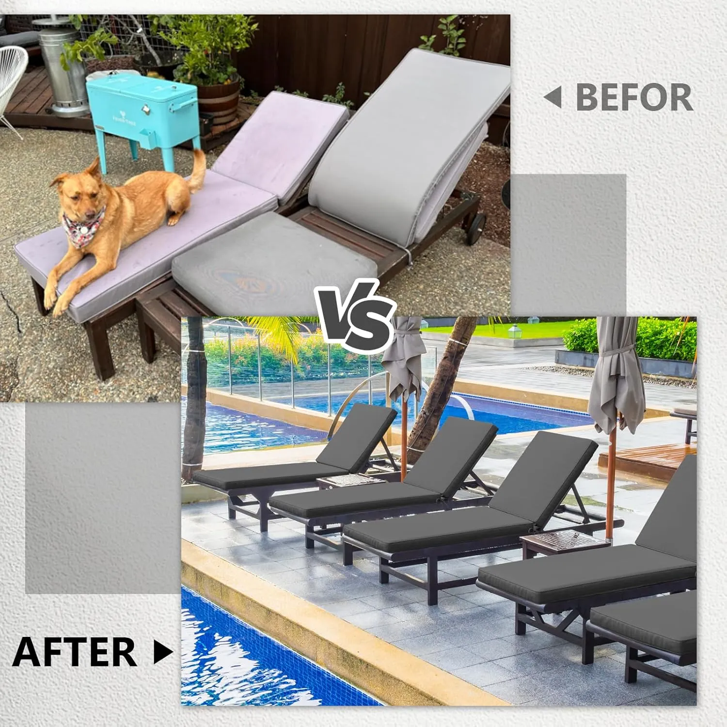 2 Pcs Outdoor Chaise Lounge Cushion Covers, 80 x 26 x 3 Inch Chair Cushion Replacement Cover, Waterproof Chaise Cushion No-Slip Cover with Zipper Ties (Not Includes Cushion)