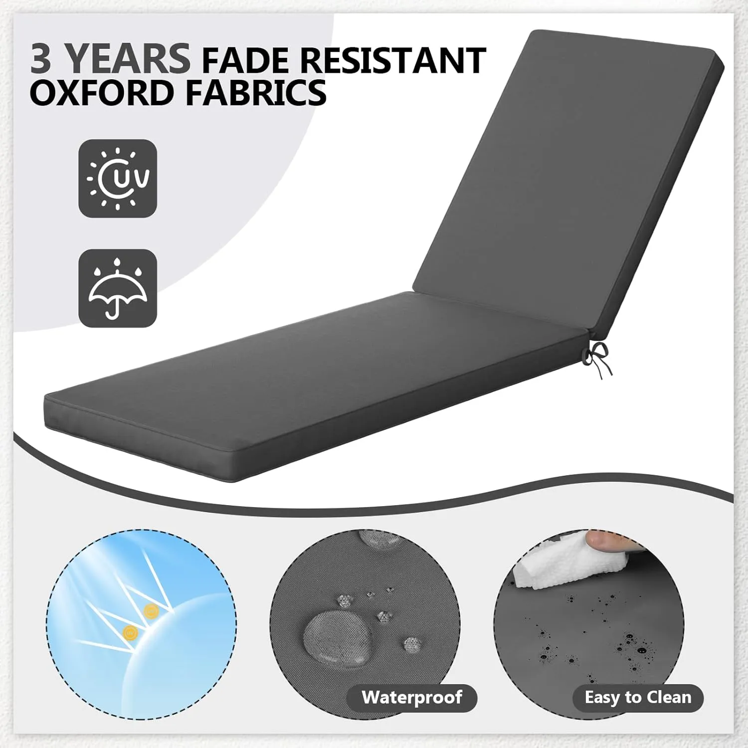 2 Pcs Outdoor Chaise Lounge Cushion Covers, 80 x 26 x 3 Inch Chair Cushion Replacement Cover, Waterproof Chaise Cushion No-Slip Cover with Zipper Ties (Not Includes Cushion)