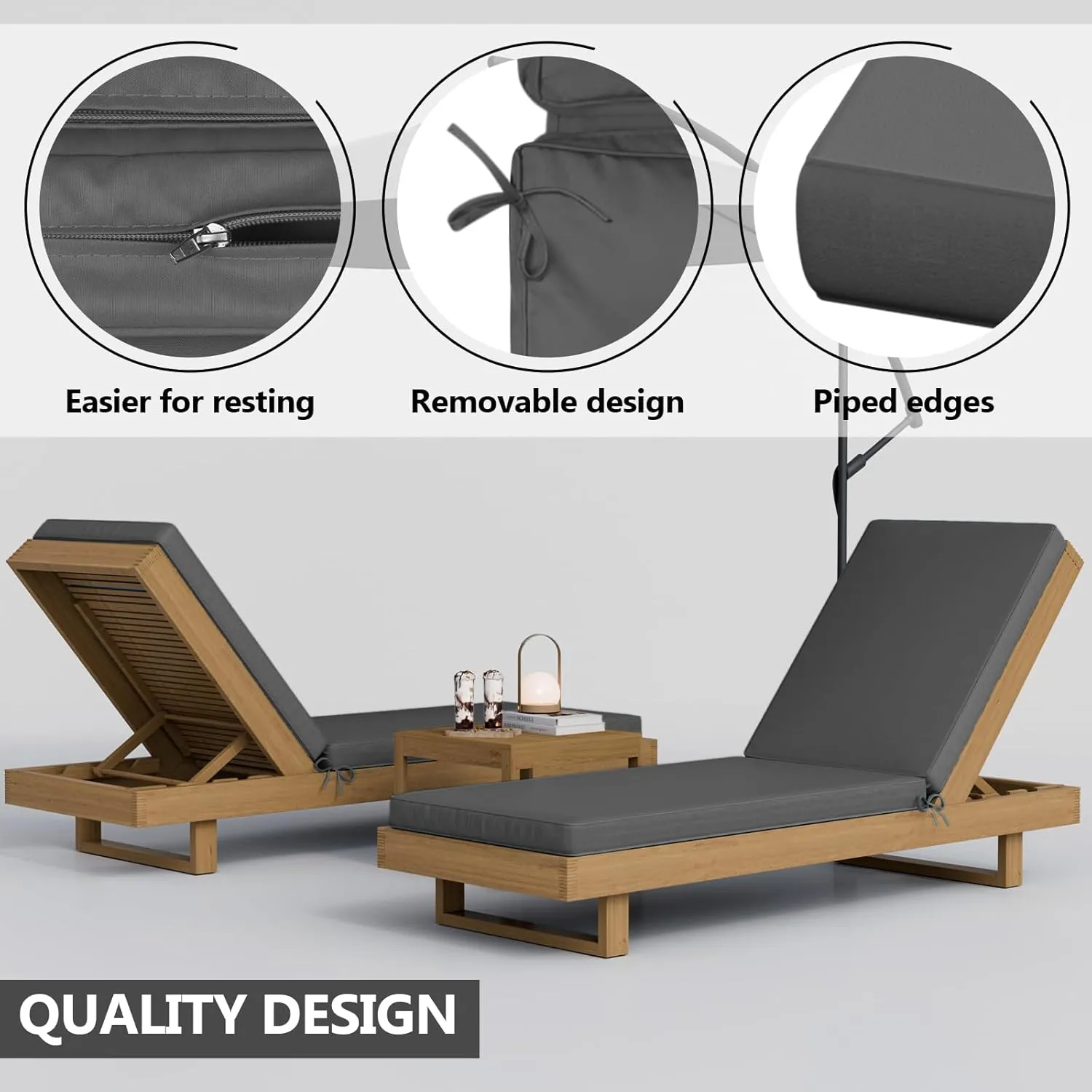 2 Pcs Outdoor Chaise Lounge Cushion Covers, 80 x 26 x 3 Inch Chair Cushion Replacement Cover, Waterproof Chaise Cushion No-Slip Cover with Zipper Ties (Not Includes Cushion)