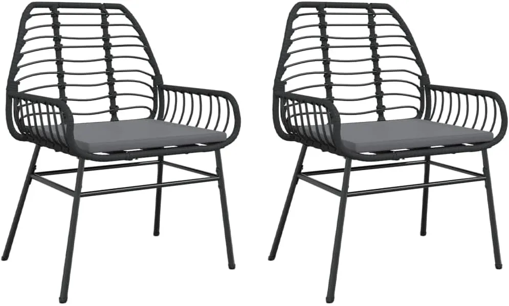 2-Piece Patio Chairs Set with Cushions Black PE Rattan Outdoor Furniture for Backyard Poolside Deck and Garden Relaxation