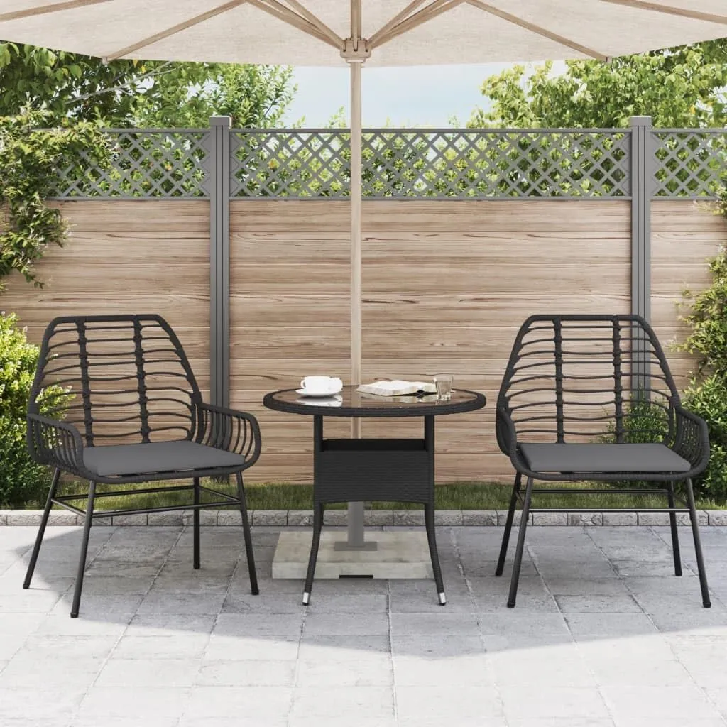 2-Piece Patio Chairs Set with Cushions Black PE Rattan Outdoor Furniture for Backyard Poolside Deck and Garden Relaxation