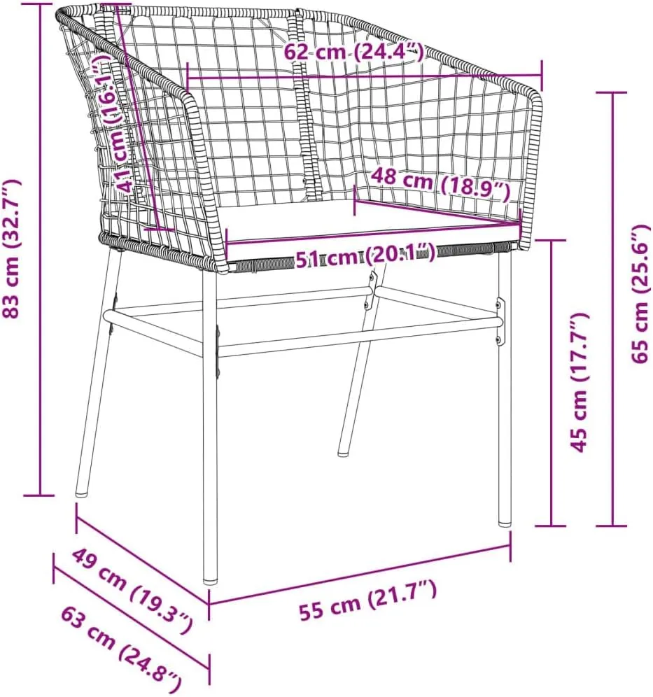 2-Piece Patio Chairs Set with Cushions, Brown PE Rattan Outdoor Furniture, Lounge Chairs for Poolside, Backyard, Garden, Durable Steel Frame & Weather-Resistant Design