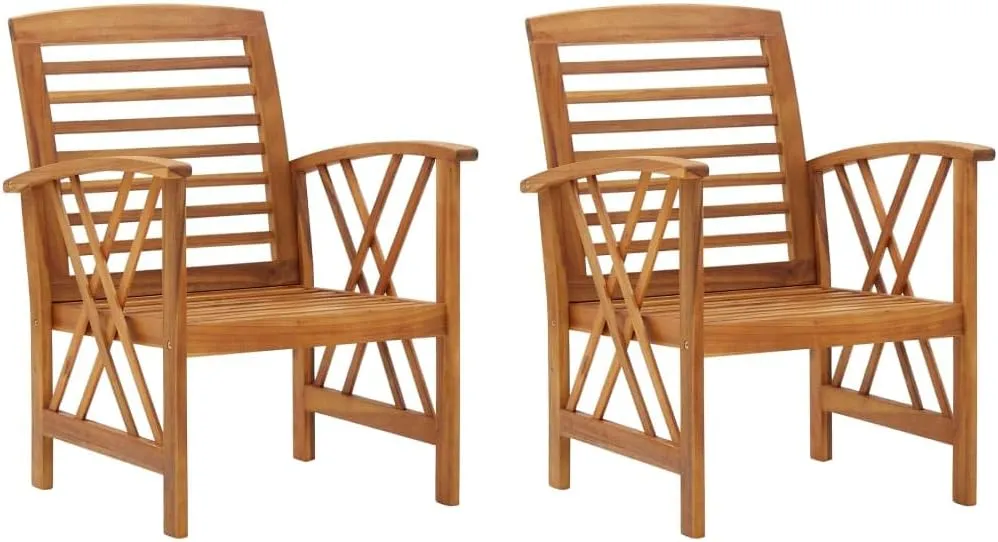 2-Piece Solid Acacia Wood Patio Chairs Set Outdoor Furniture for Garden, Terrace, Poolside with Slatted Design & Oil Finish (23.2"x26.4"x32.7")