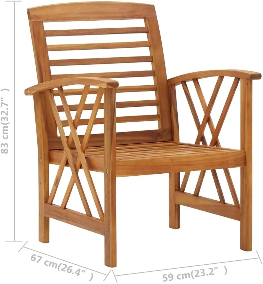 2-Piece Solid Acacia Wood Patio Chairs Set Outdoor Furniture for Garden, Terrace, Poolside with Slatted Design & Oil Finish (23.2"x26.4"x32.7")
