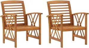 2-Piece Solid Acacia Wood Patio Chairs Set Outdoor Furniture for Garden, Terrace, Poolside with Slatted Design & Oil Finish (23.2"x26.4"x32.7")
