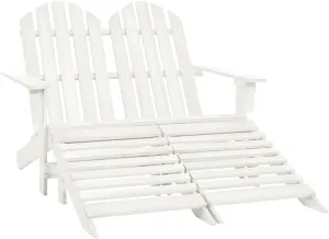 2-Seater Adirondack Chair with Ottoman Solid Fir Wood White Patio Furniture Outdoor Lounge Chairs for Garden, Poolside, Backyard Relaxation