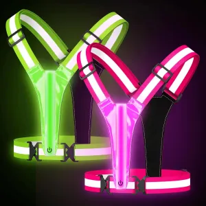 2 Value Pack - Pink L Size   Green XL Size Vest, 5 Colors Light Up Running Vest Rechargeable Running Lights for Runners High Visibility Reflective Running Gear, Adjustable for Men and Women