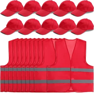 20 Pack Safety Reflective Vest High Visibility and Volunteer Activity Cap,Supermarket Uniform Vests for Outdoor Operator and Sportsmen