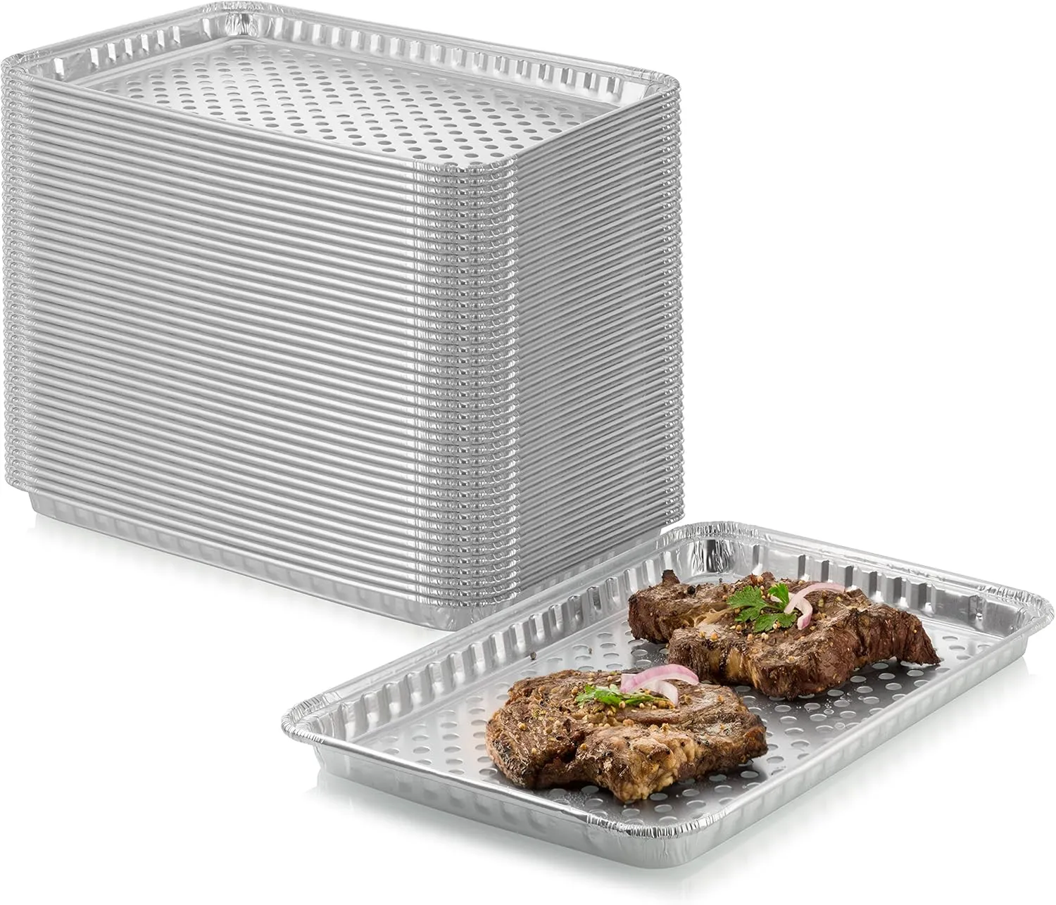 24-Pack Disposable Aluminum Foil BBQ Grill Topper Pan – Prevents Food from Falling into the Grill or Sticking to the Grate – No Clean Up Required – Perfect for Camping and Outdoor Use - 15” x10” x1.5”