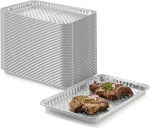 24-Pack Disposable Aluminum Foil BBQ Grill Topper Pan – Prevents Food from Falling into the Grill or Sticking to the Grate – No Clean Up Required – Perfect for Camping and Outdoor Use - 15” x10” x1.5”