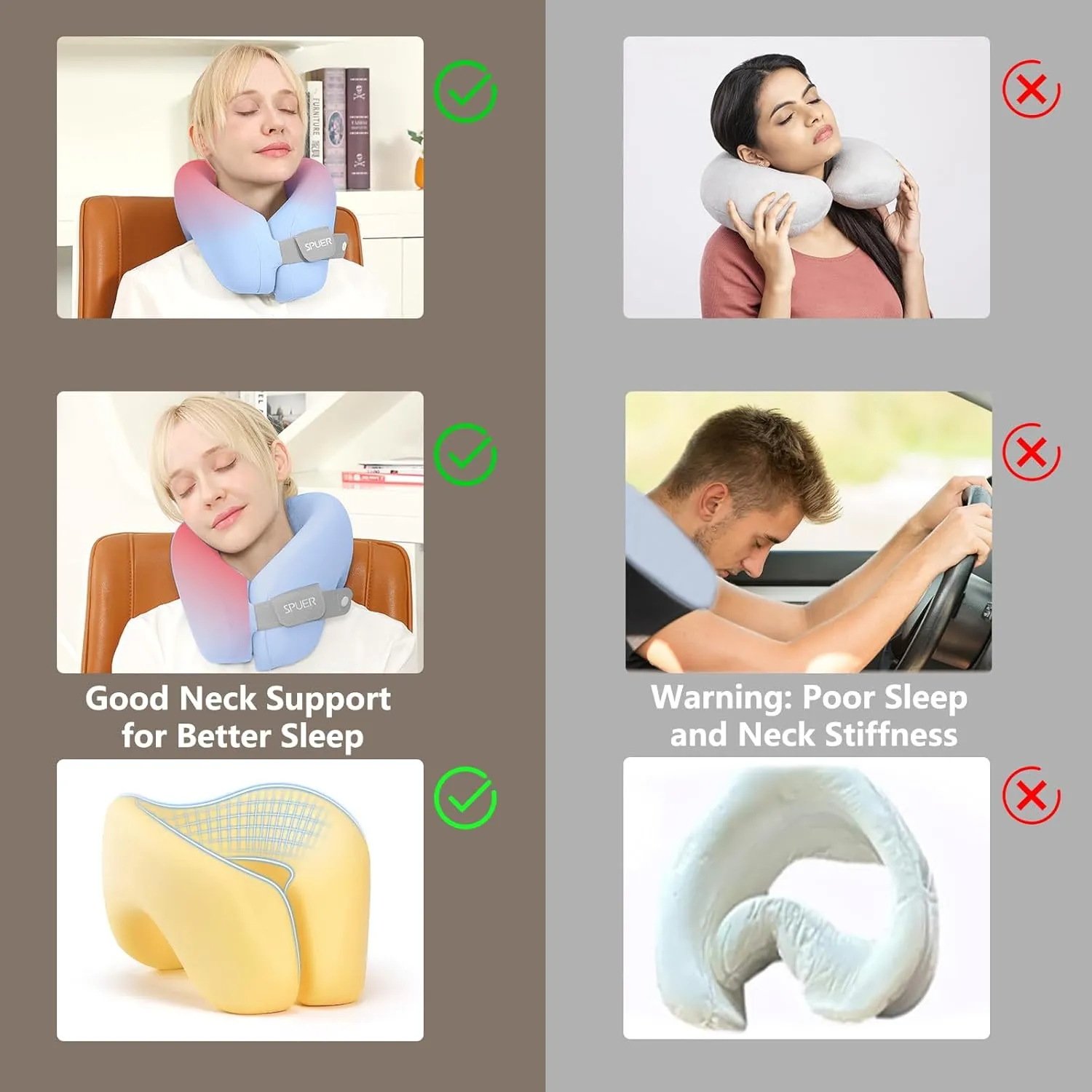 2in1 Ergonomic Memory Foam Travel Neck Pillow – Travel Pillow for All Sleep Positions on Flights, Road Trips, and Long Distance Travel with Drawstring Bag (Adjustable - Blue)