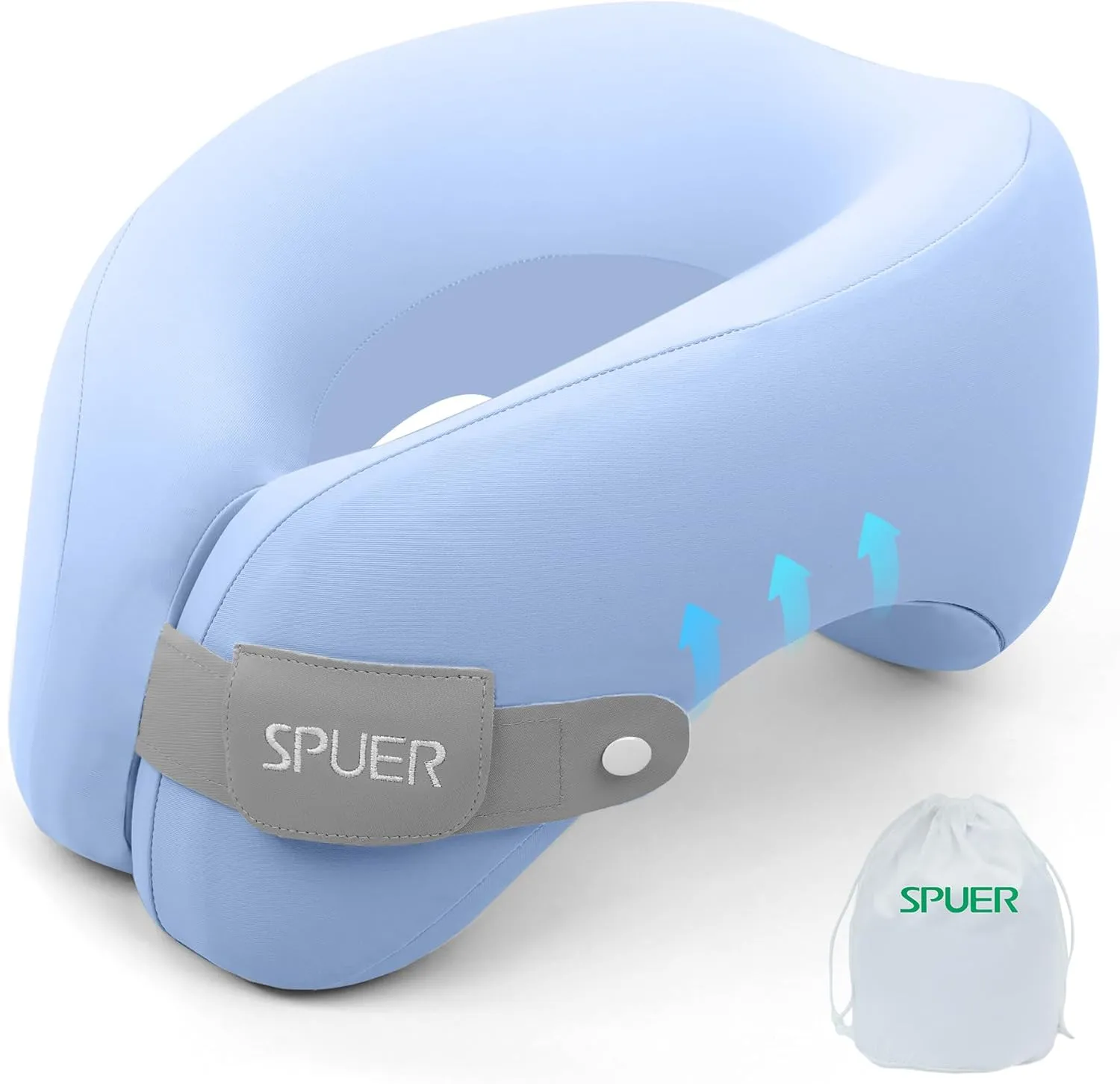 2in1 Ergonomic Memory Foam Travel Neck Pillow – Travel Pillow for All Sleep Positions on Flights, Road Trips, and Long Distance Travel with Drawstring Bag (Adjustable - Blue)