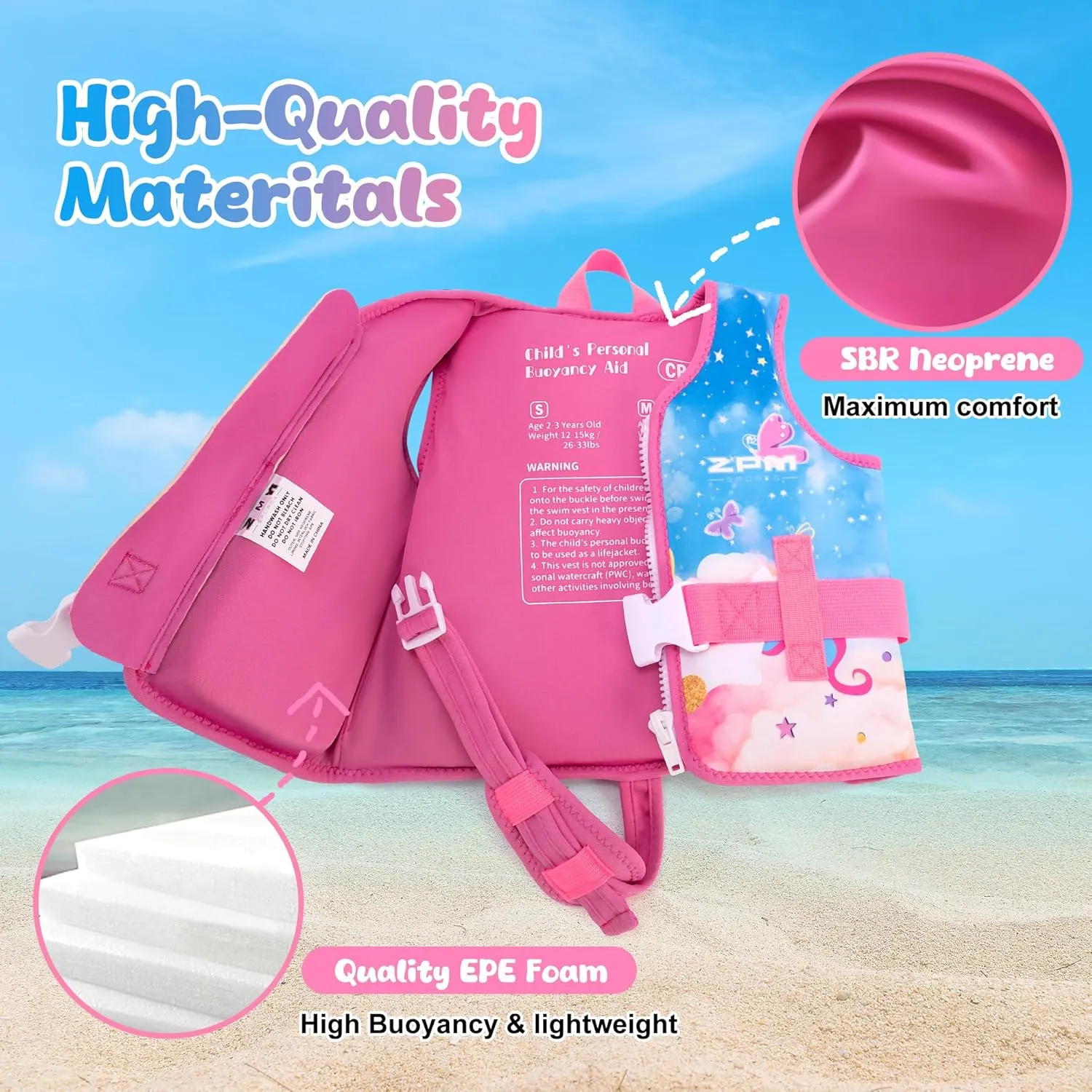 2PM SPORTS Toddler Swim Vest for 20-50 lbs Kids Float Jacket with Adjustable Safety Strap for Girls Boys 2 3 4 5 6 Years Old Premium Buoyancy Neoprene Children Swimming Floaties
