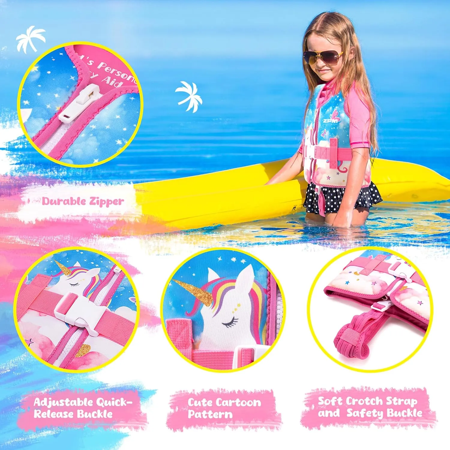 2PM SPORTS Toddler Swim Vest for 20-50 lbs Kids Float Jacket with Adjustable Safety Strap for Girls Boys 2 3 4 5 6 Years Old Premium Buoyancy Neoprene Children Swimming Floaties