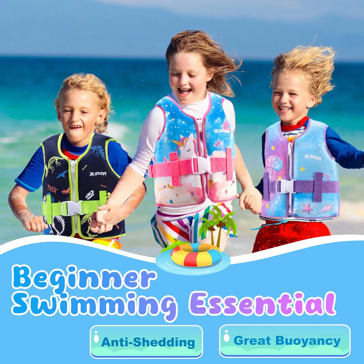2PM SPORTS Toddler Swim Vest for 20-50 lbs Kids Float Jacket with Adjustable Safety Strap for Girls Boys 2 3 4 5 6 Years Old Premium Buoyancy Neoprene Children Swimming Floaties