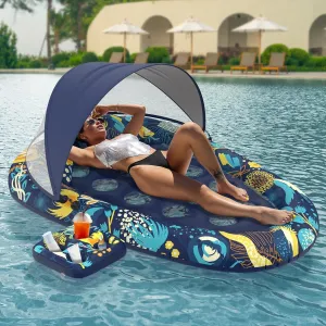 3-in-1 Pool Floats with Canopy and Cup Holder, Inflatable Pool Floats for Adults Lounger Raft Floating Chair for Swimming Pool Lake Water Lounge Float Beach Pool Party Toys