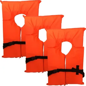 3 Pack Coast Guard Approved Life Jackets for Adults. High Visibility Color Type II Keyhole Life Vest in Classic May West Style. Compliance Flotation Device