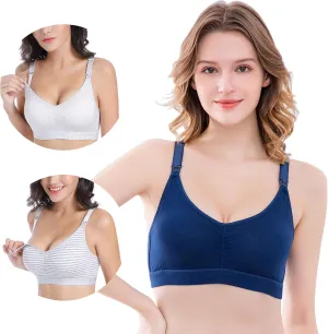 3 Pack Womens Cotton Wirefree Sleeping Bras Maternity Nursing Bralette for Breastfeeding with Additional Bra Extenders