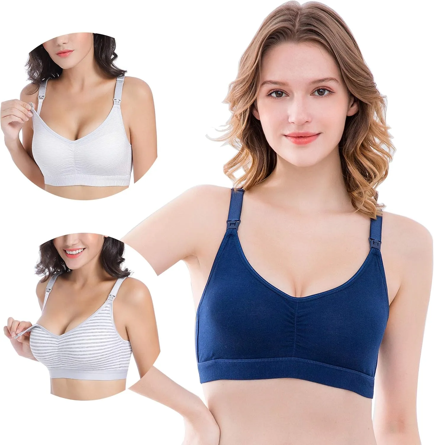 3 Pack Womens Cotton Wirefree Sleeping Bras Maternity Nursing Bralette for Breastfeeding with Additional Bra Extenders