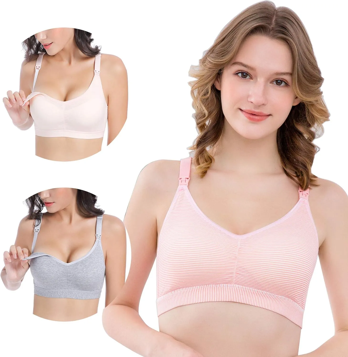 3 Pack Womens Cotton Wirefree Sleeping Bras Maternity Nursing Bralette for Breastfeeding with Additional Bra Extenders