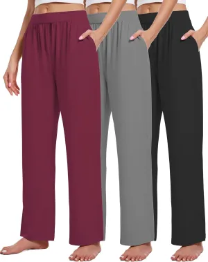 3 Pack Women's Lounge Cozy Wide Leg with Pockets Loose Flowy Yoga Sweatpants Workout Comfy Jogger Pants