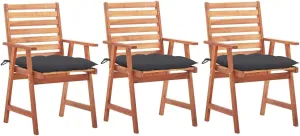 3-Piece Acacia Wood Patio Dining Chairs with Cushions Outdoor Furniture Set, Weather-Resistant Solid Wood Chairs with Anthracite Polyester Cushions for Garden Terrace Poolside