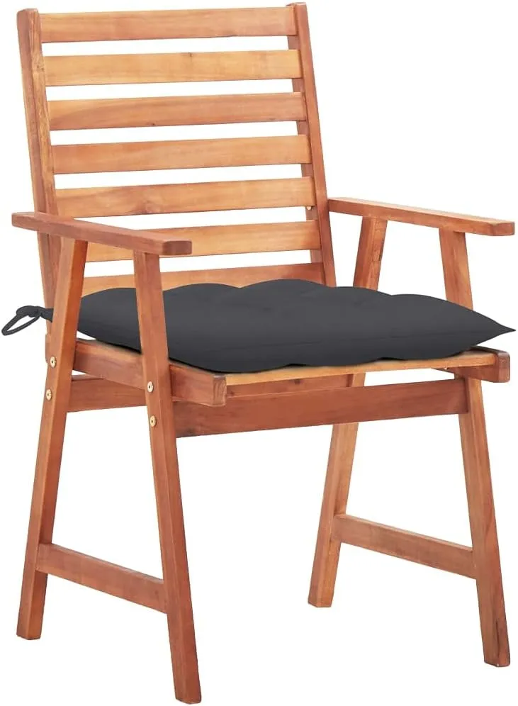 3-Piece Acacia Wood Patio Dining Chairs with Cushions Outdoor Furniture Set, Weather-Resistant Solid Wood Chairs with Anthracite Polyester Cushions for Garden Terrace Poolside