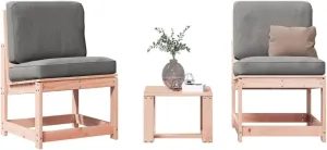 3-Piece Patio Lounge Set Solid Wood Douglas Untreated Outdoor Furniture, Natural Wood Garden Chairs and Table for Backyard, Poolside, Porch